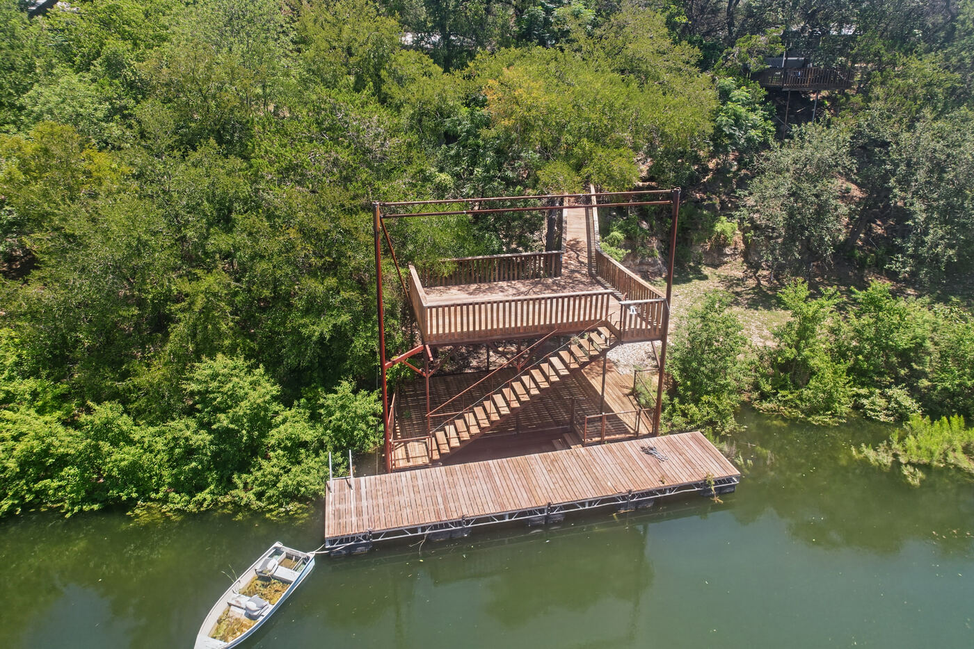 Aerial view of the cove and dock